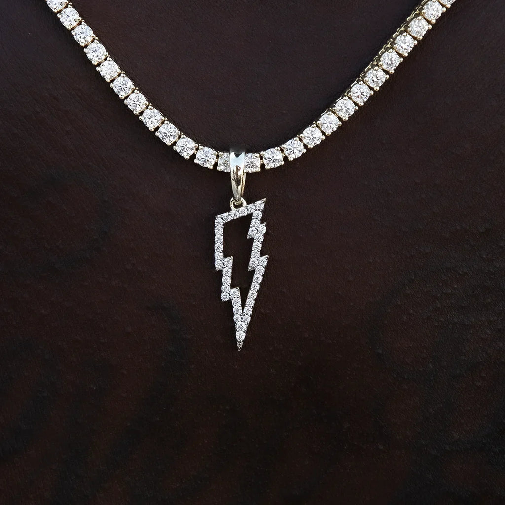 Men's Moissanite Diamond Micro Lightning Bolt Pendant in Yellow Gold Vermeil