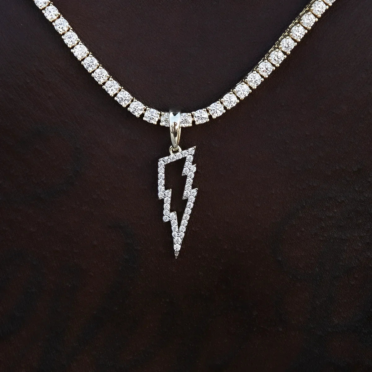 Men's Moissanite Diamond Micro Lightning Bolt Pendant in Yellow Gold Vermeil
