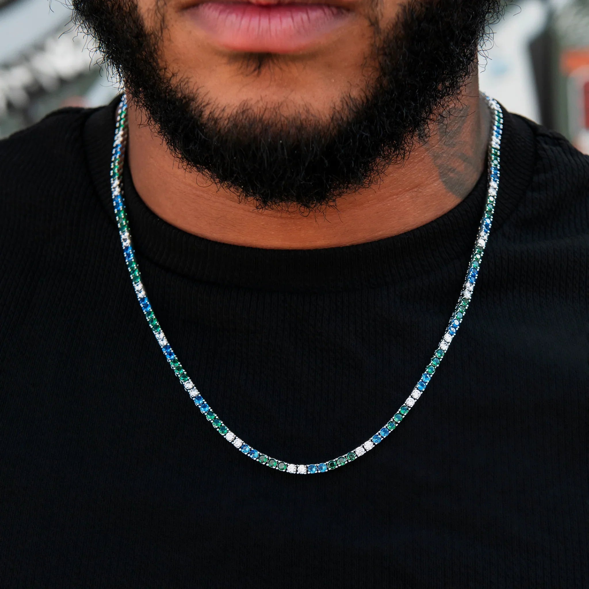3MM Diamond Colored Tennis Chains in White Gold- All Colors