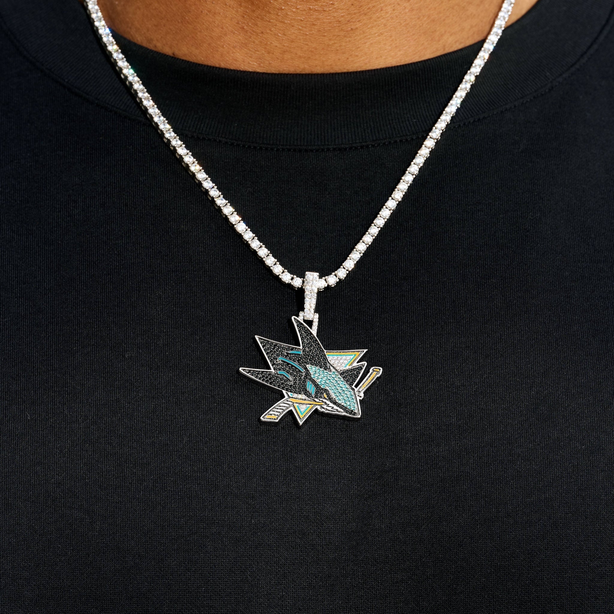 San Jose Sharks Official NHL Logo Pendant in White Gold