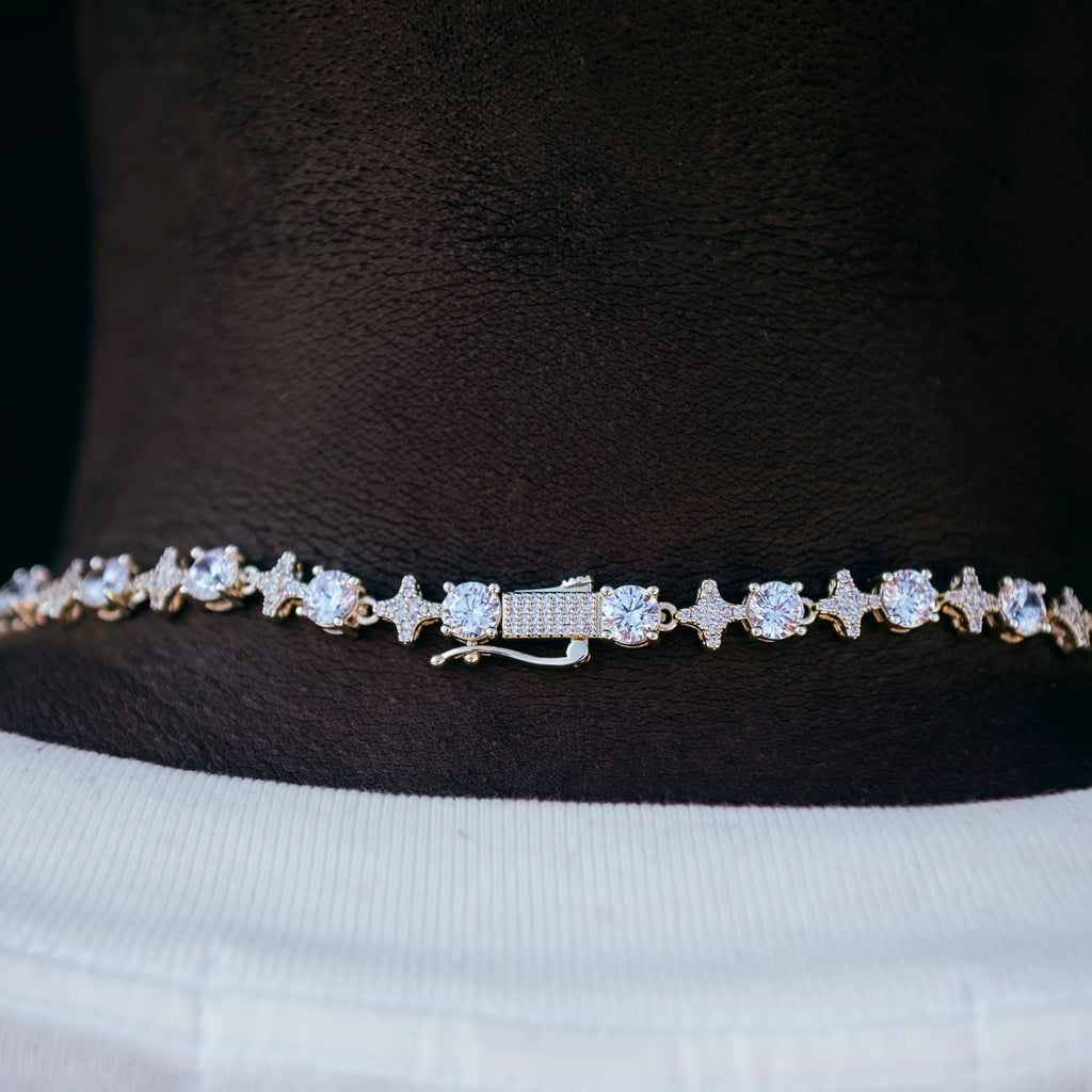 Round Stone Star Tennis Chain + Bracelet Bundle in Yellow Gold