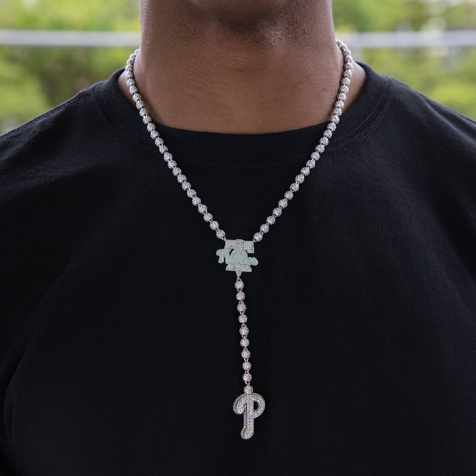 Philadelphia Phillies Official MLB Lariat Necklace in White Gold