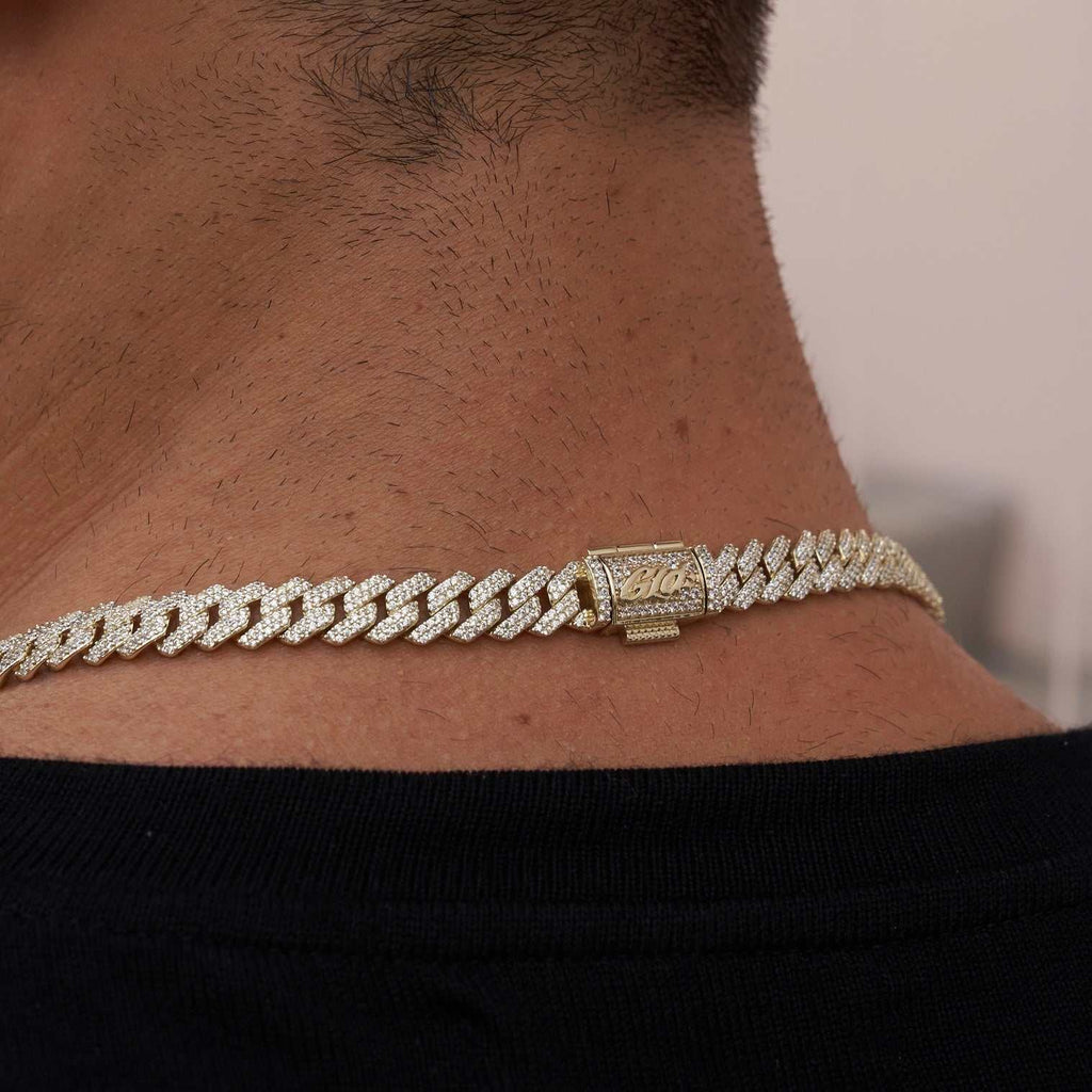 Diamond Prong Cuban Chain in Yellow Gold - 8.5mm