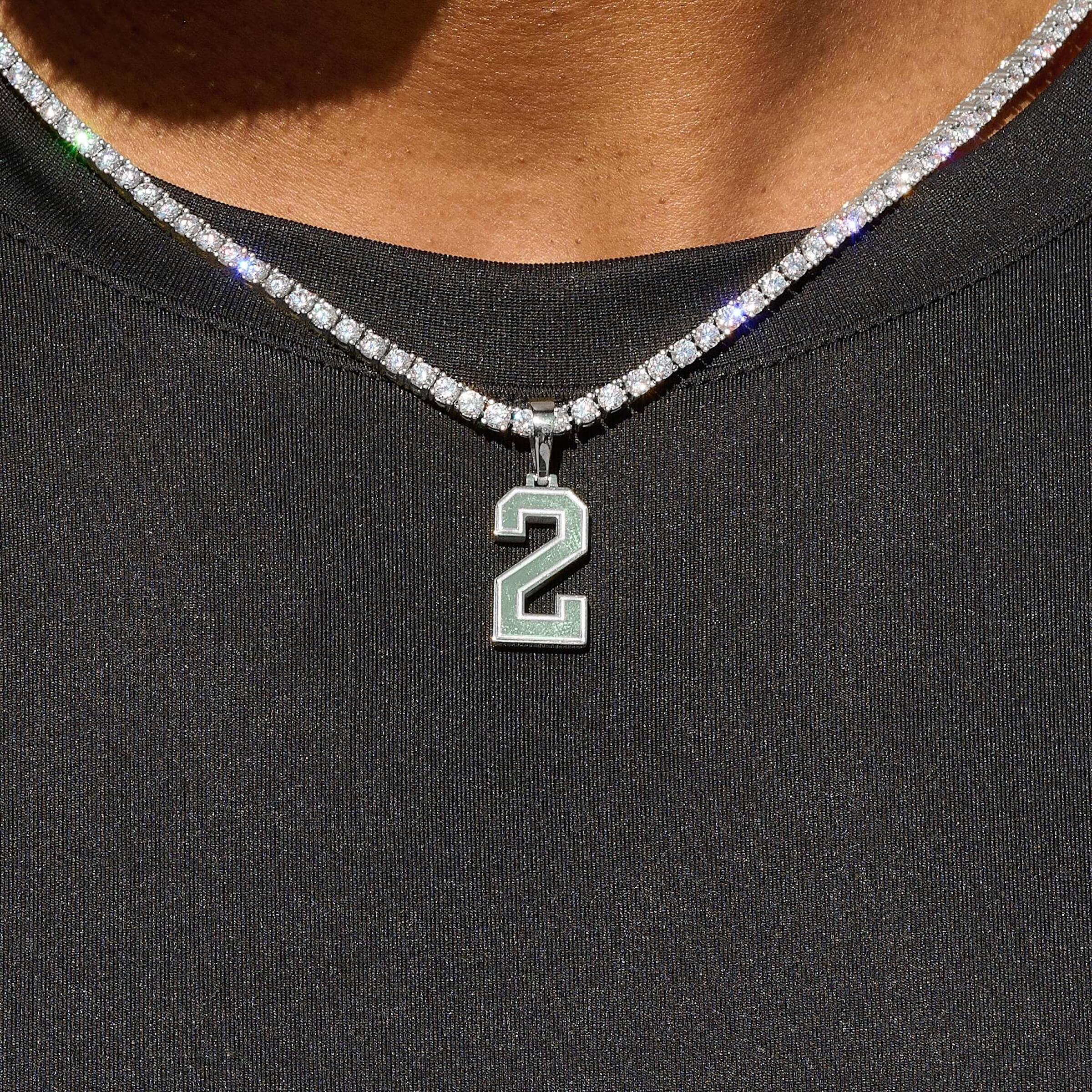 Micro Block Number Pendant in White Gold