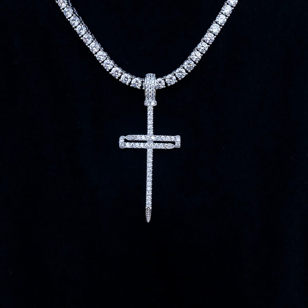 Iced Large Nail Cross Pendant