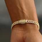 Iced Crucifix Cross Plate Bracelet in Yellow Gold