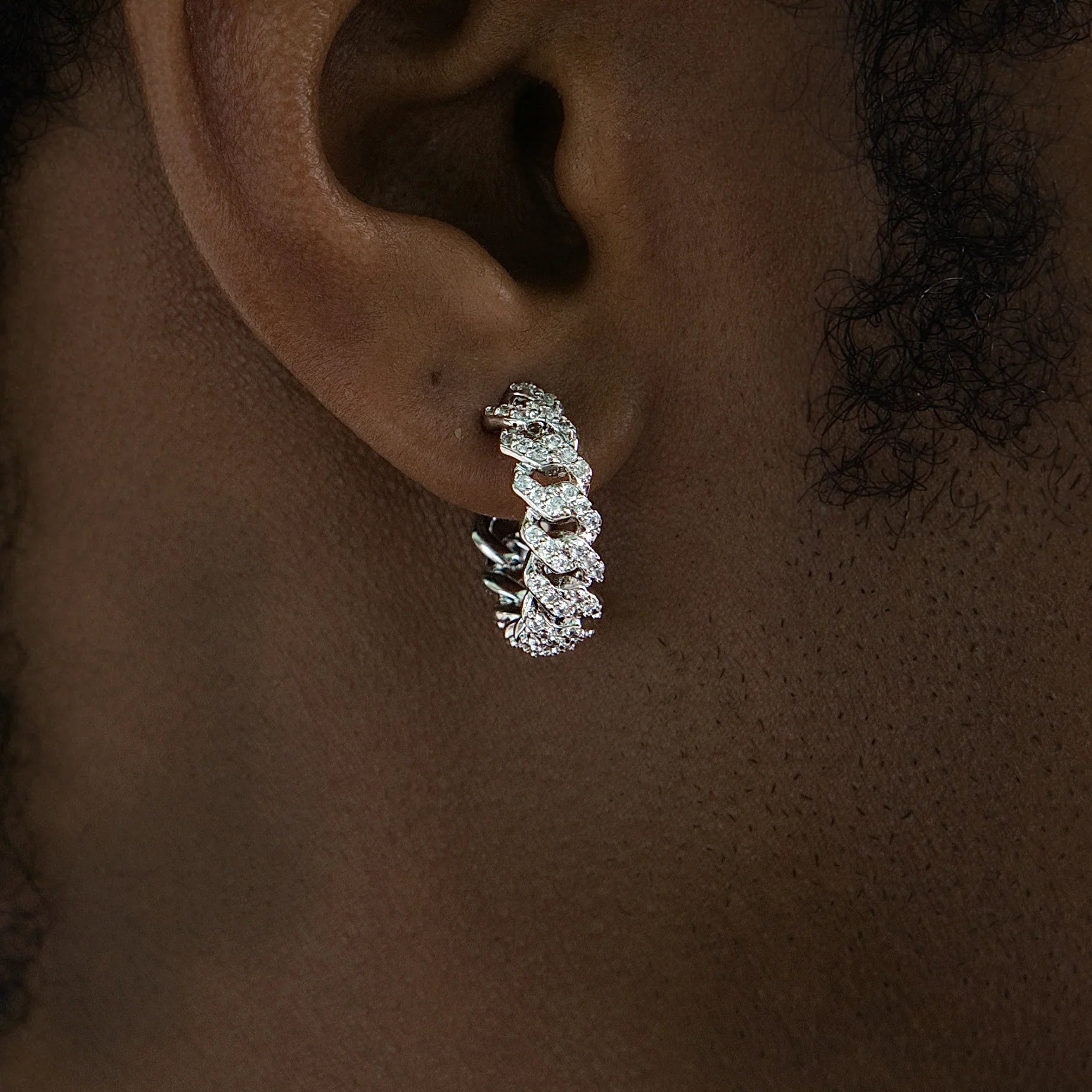 Huggie Diamond Prong Hoop Earrings in White Gold