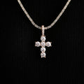 Micro Iced Round Cross Pendant in Rose Gold