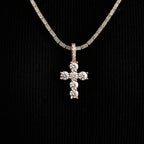 Micro Iced Round Cross Pendant in Rose Gold