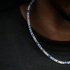 Blue Mixed Oval Cut Tennis Chain in White Gold - 5mm