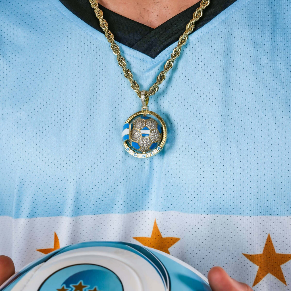 Diamond Argentina Spinning Globe Flag Pendant in Yellow Gold
