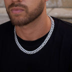 Luminous Diamond Prong Cuban Necklace in White Gold - 12MM