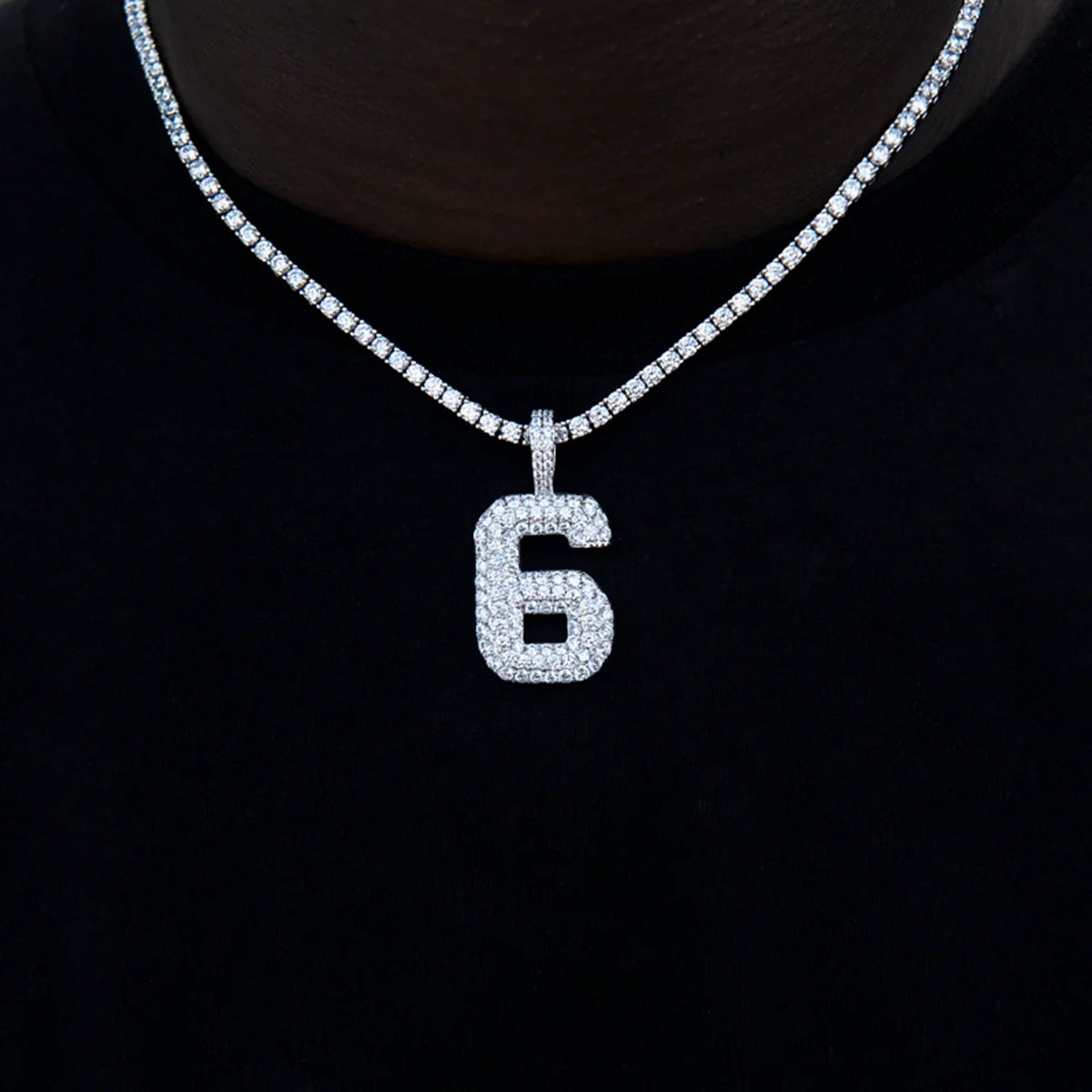 Pave Number Pendants in White Gold