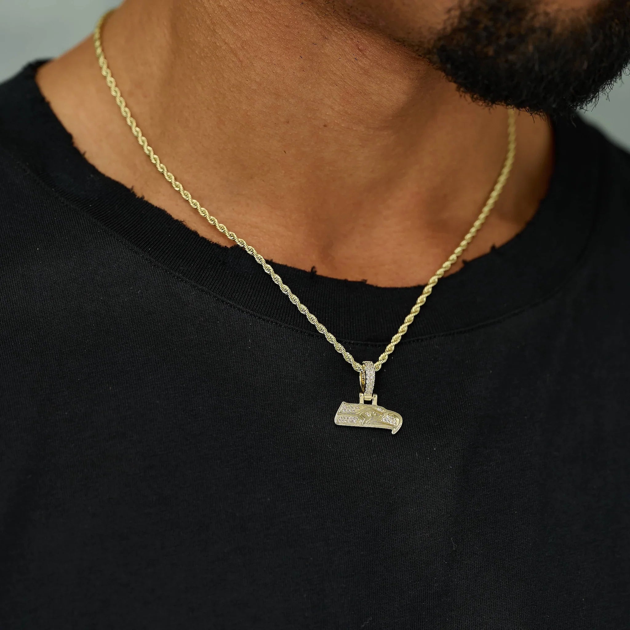 Seattle Seahawks Official NFL Micro Logo Pendant in Yellow Gold