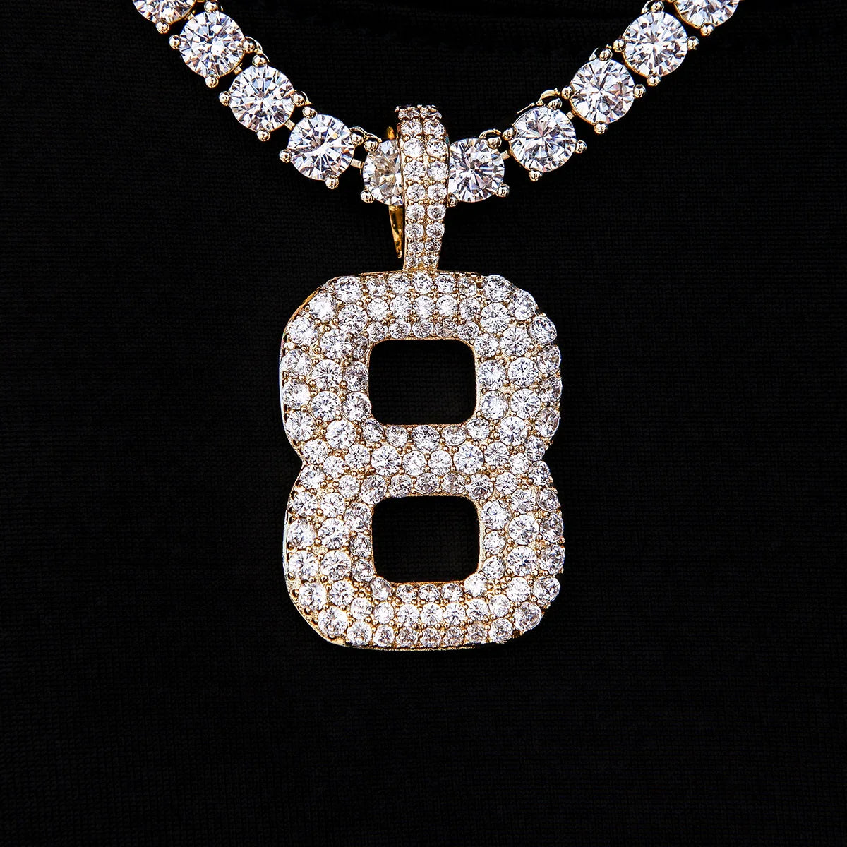 Pave Number Pendants in Yellow Gold