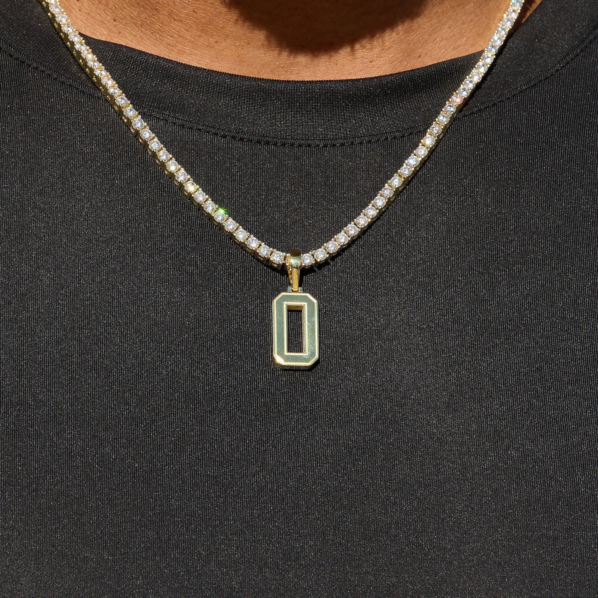 Micro Block Number Pendant in Yellow Gold