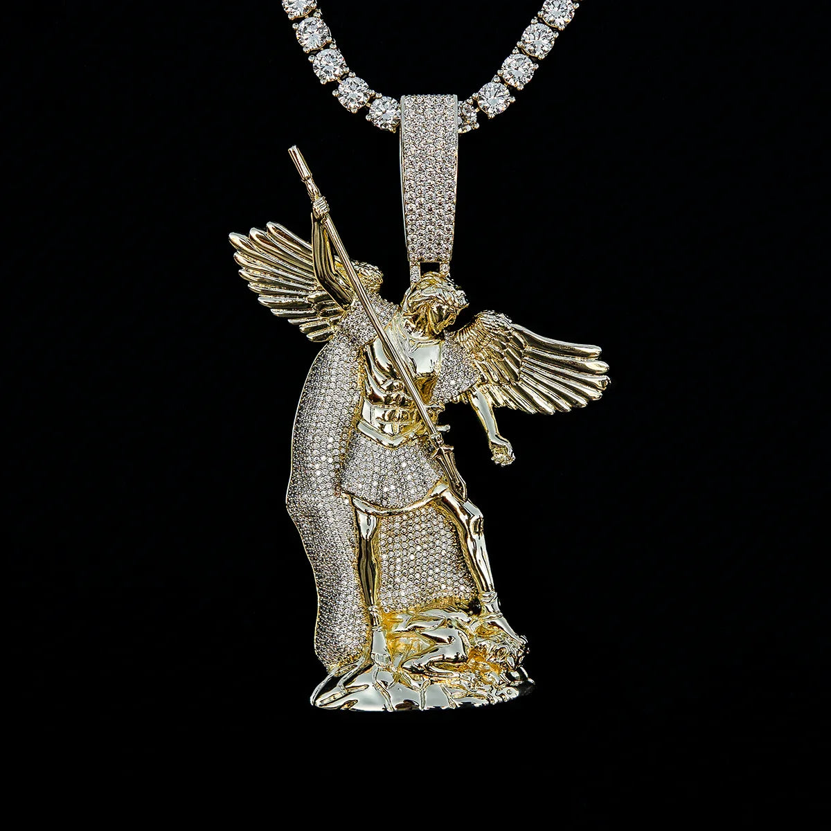 Extra Large Saint Michael Pendant in Yellow Gold