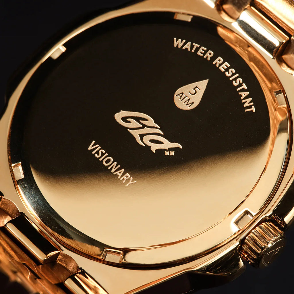 39MM Visionary Fully Iced Case & Black Dial Watch - Yellow Gold