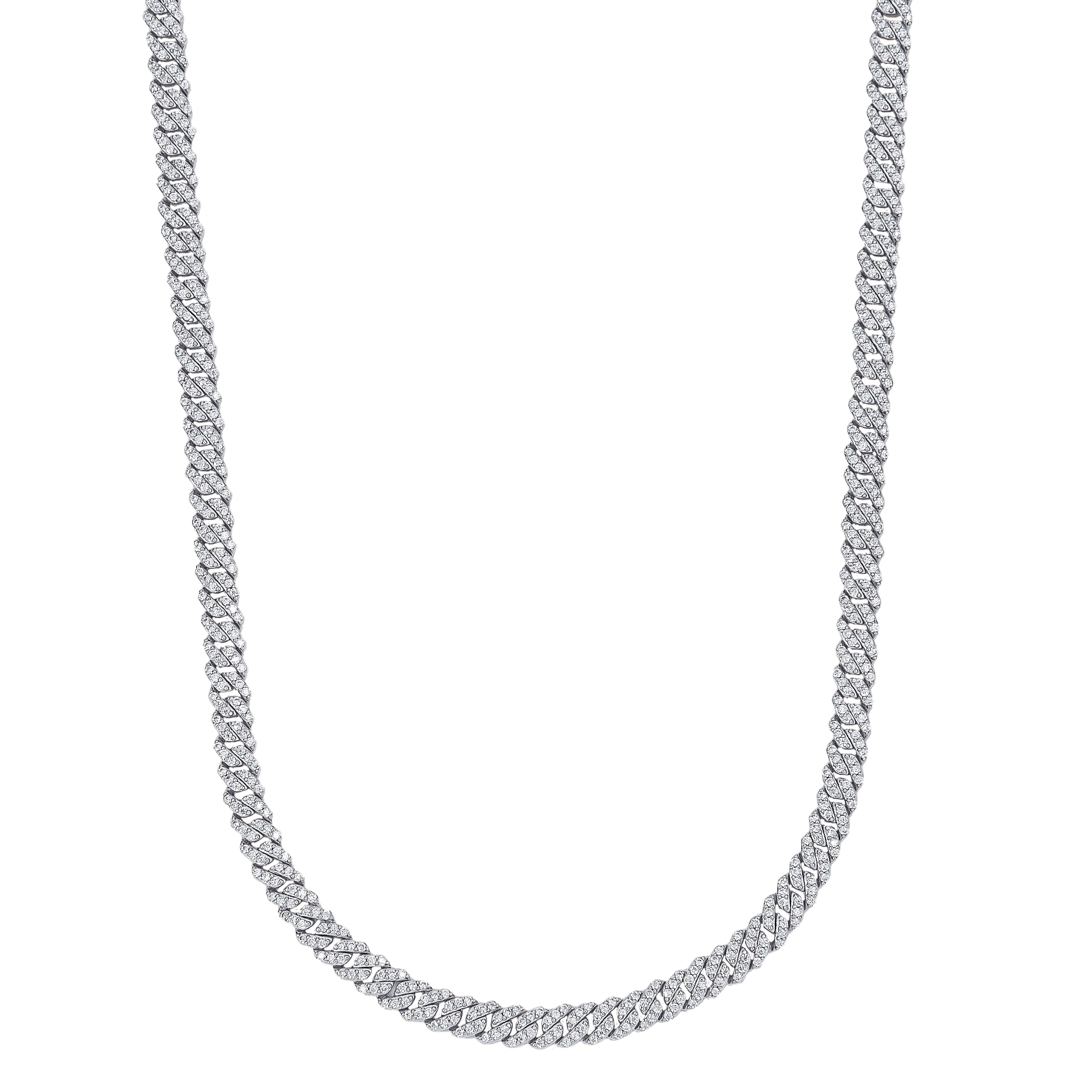 Micro Diamond Prong Moissanite Cuban Chain in Sterling Silver - 6MM