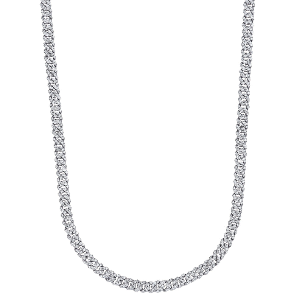 Micro Diamond Prong Moissanite Cuban Chain in Sterling Silver - 6MM