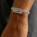 Iced Crucifix Cross Plate Bracelet in White Gold
