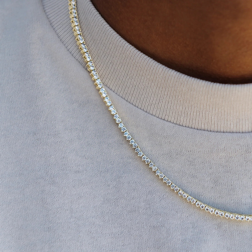 3 Prong Tennis Chain in Yellow Gold -2mm