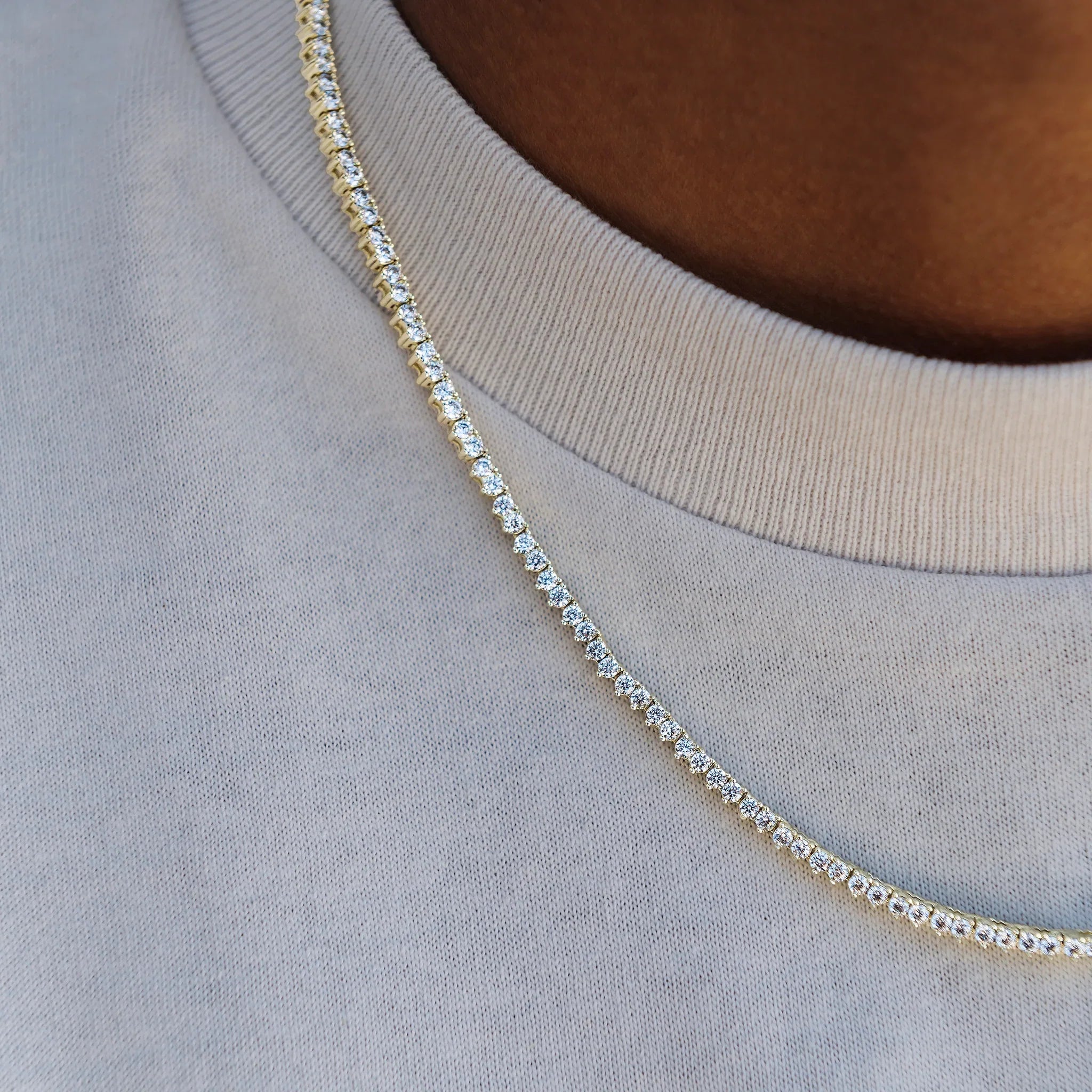 3 Prong Tennis Chain in Yellow Gold -2mm