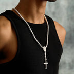 Diamond Eternity Tennis Cross Rosary Lariat in White Gold - 5mm