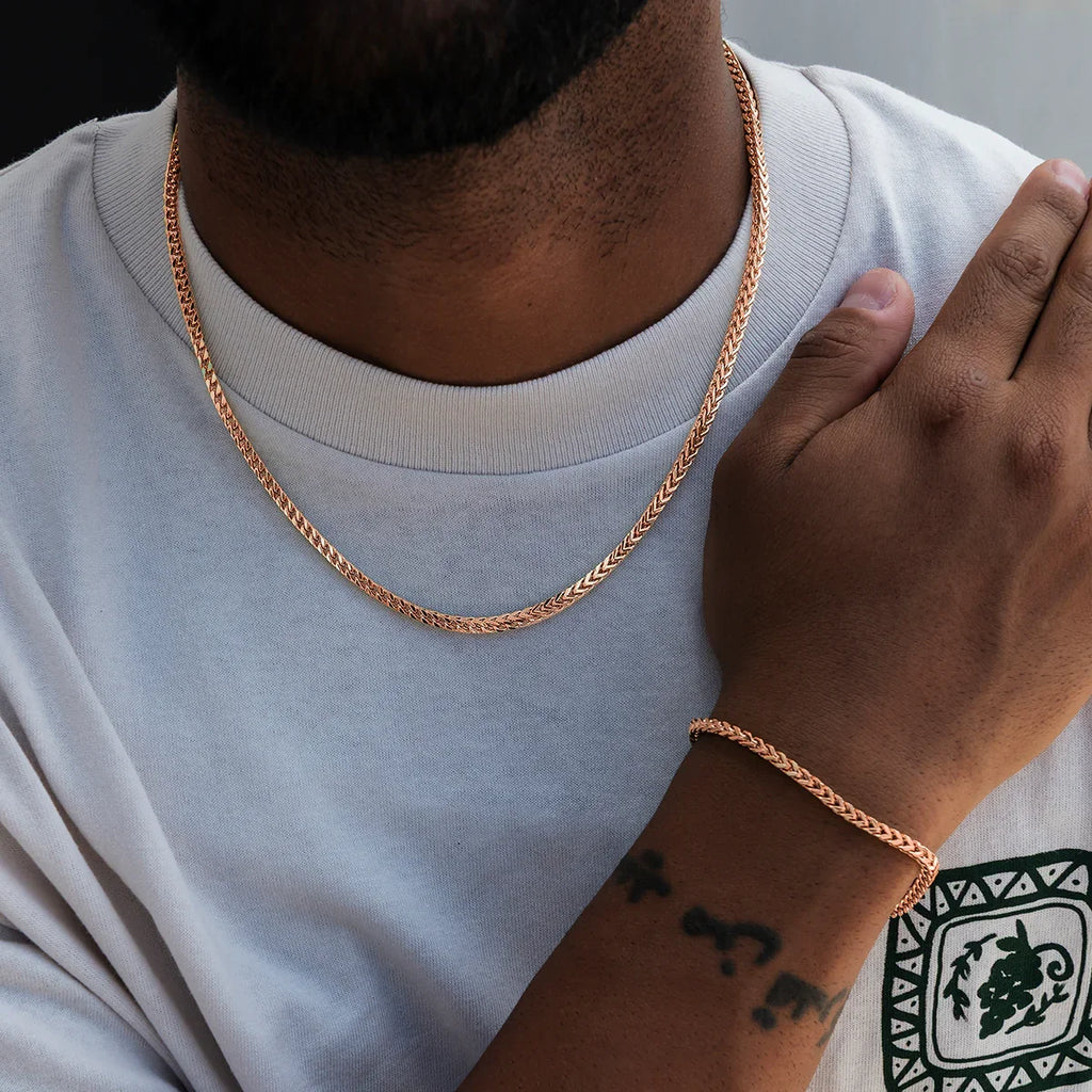 Franco Chain + Bracelet Bundle in Rose Gold- 3mm