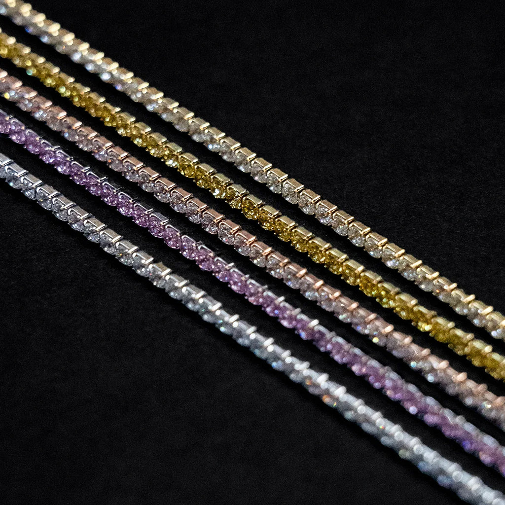 Pink Diamond Micro Tennis Bracelet in White Gold