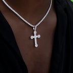 Diamond Flower Cross Pendant in White Gold