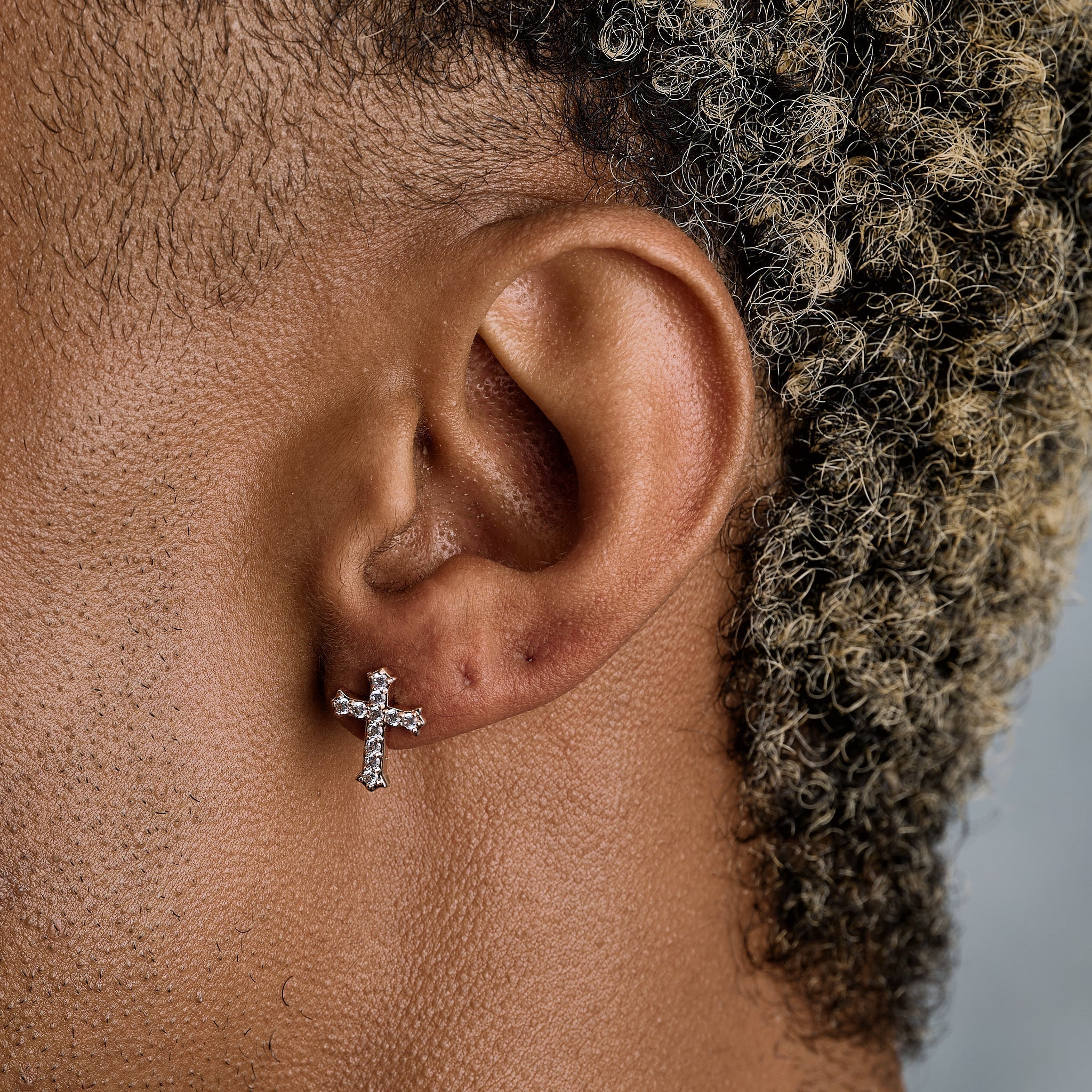Micro Cross Stud Earrings in Rose Gold