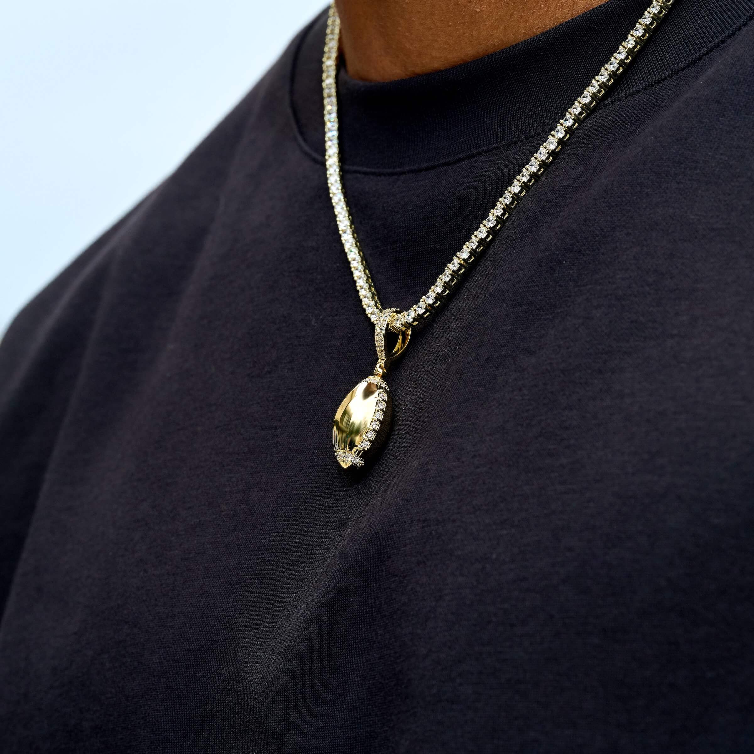 Iced Stitched Football Pendant in Yellow Gold