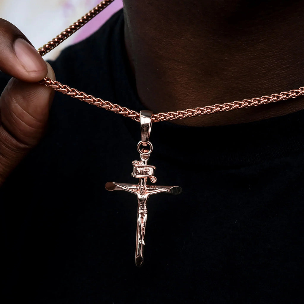 Large Crucifix Cross Pendant in Rose Gold