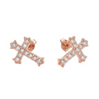 Men's Moissanite Micro Cross Stud Earring in Rose Gold Vermeil