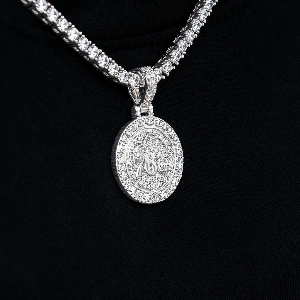 Philadelphia 76ers Official NBA Micro Logo Pendant in White Gold