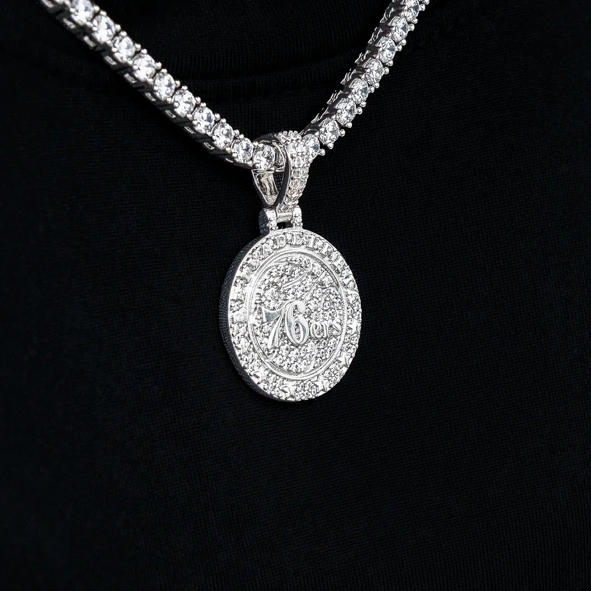 Philadelphia 76ers Official NBA Micro Logo Pendant in White Gold