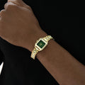 30MM Ethereal Iced Green Dial Band Watch - Yellow Gold