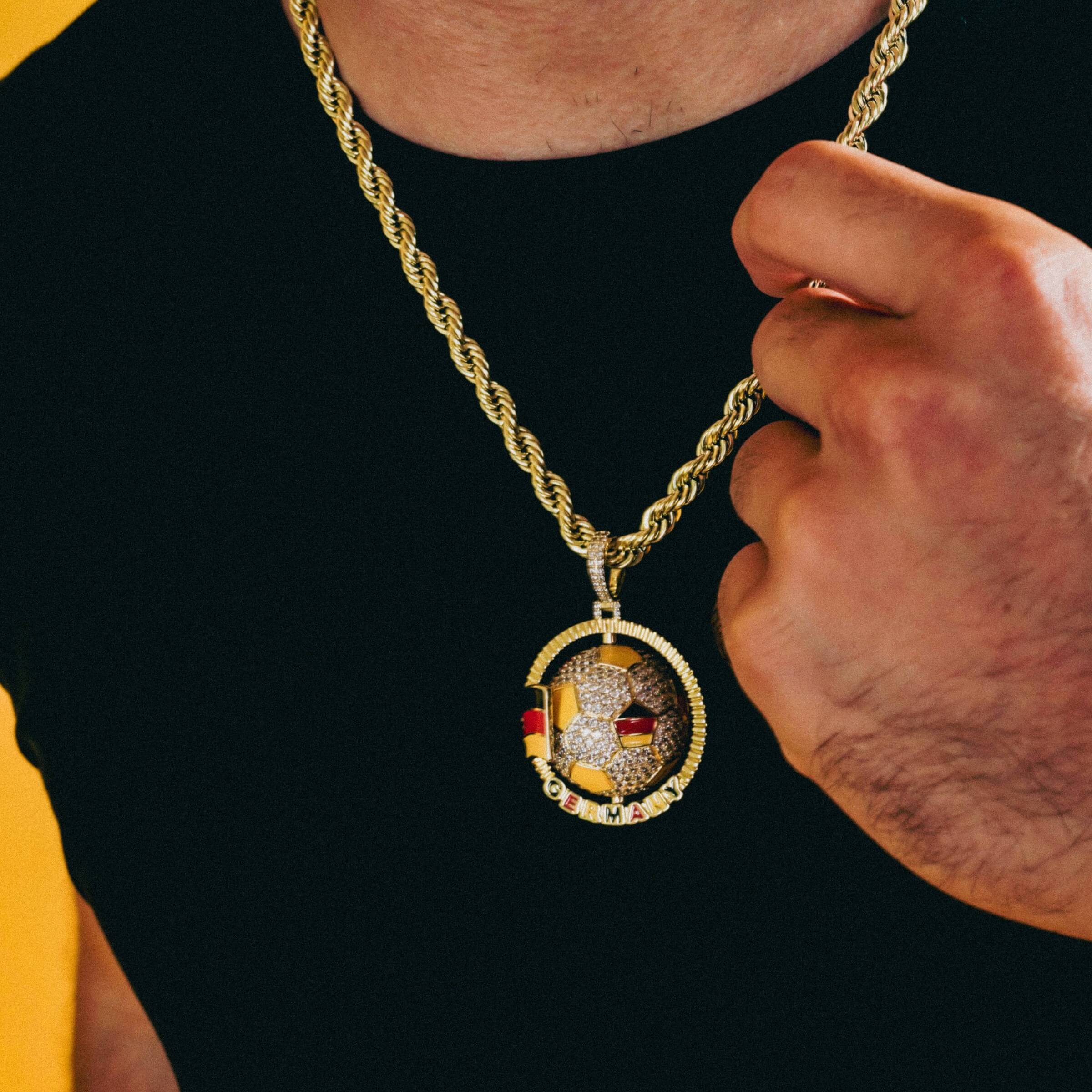 Diamond Germany Spinning Globe Flag Pendant in Yellow Gold