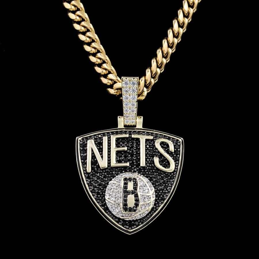 Brooklyn Nets Official NBA Logo Pendant in Yellow Gold
