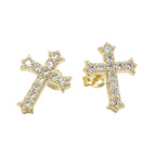 Men's Moissanite Micro Cross Stud Earring in Yellow Gold Vermeil