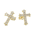 Men's Moissanite Micro Cross Stud Earring in Yellow Gold Vermeil