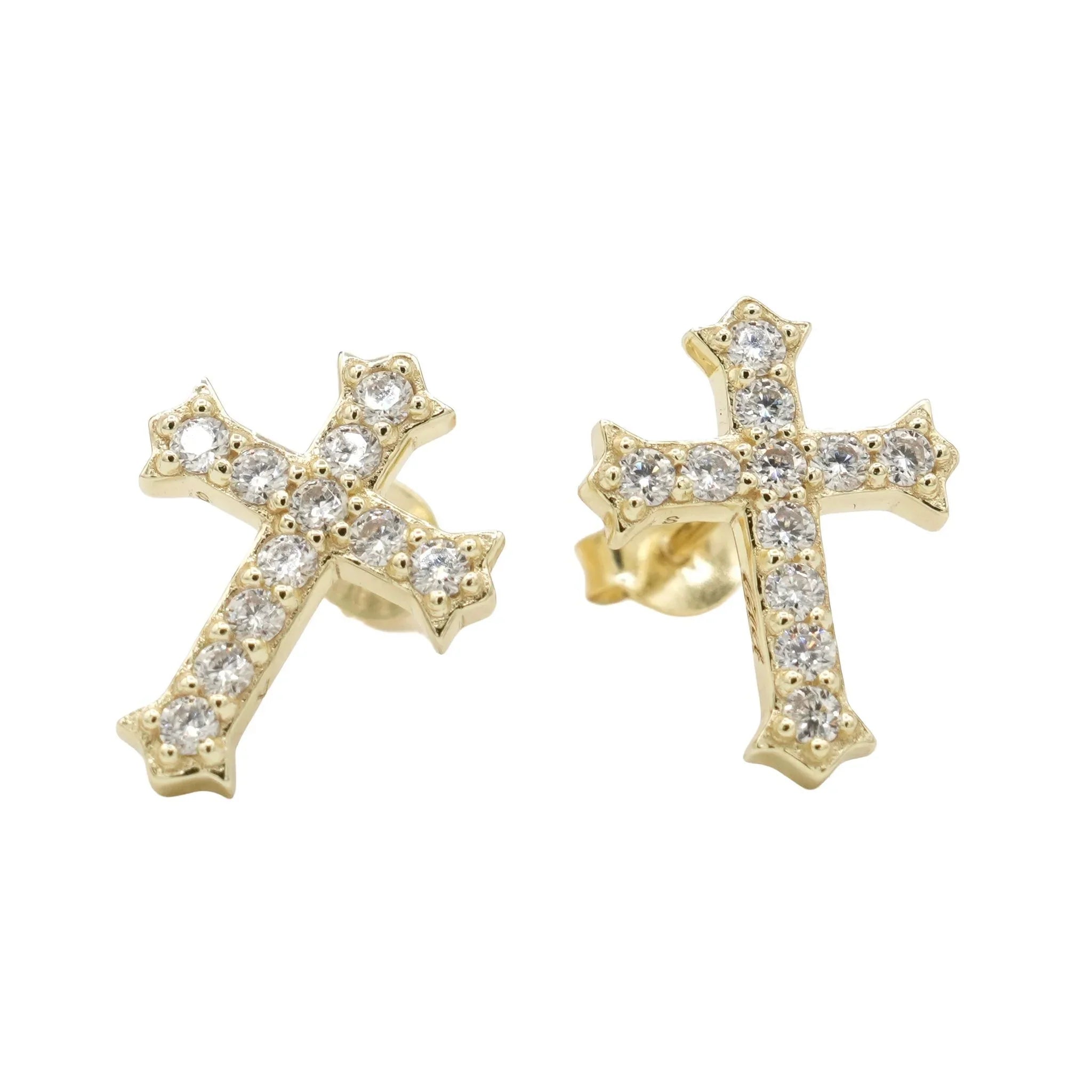Men's Moissanite Micro Cross Stud Earring in Yellow Gold Vermeil