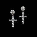 Diamond Studded Cross Earrings in White Gold