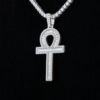 Moissanite Ankh Cross Pendant in Sterling Silver