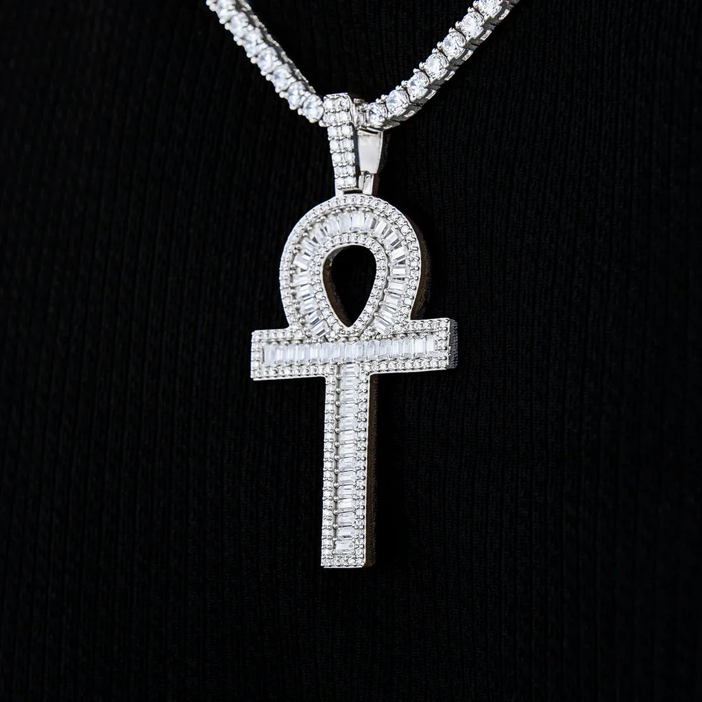 Moissanite Ankh Cross Pendant in Sterling Silver