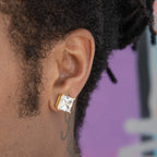 10MM Square Cut Diamond Stud Earring in Yellow Gold