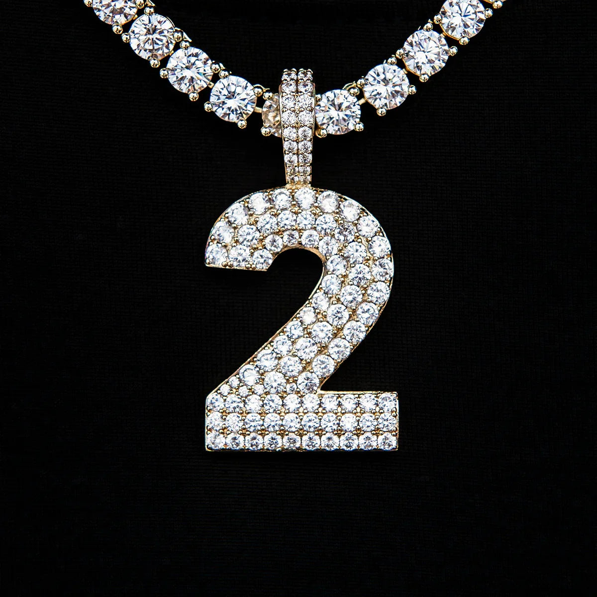 Pave Number Pendants in Yellow Gold