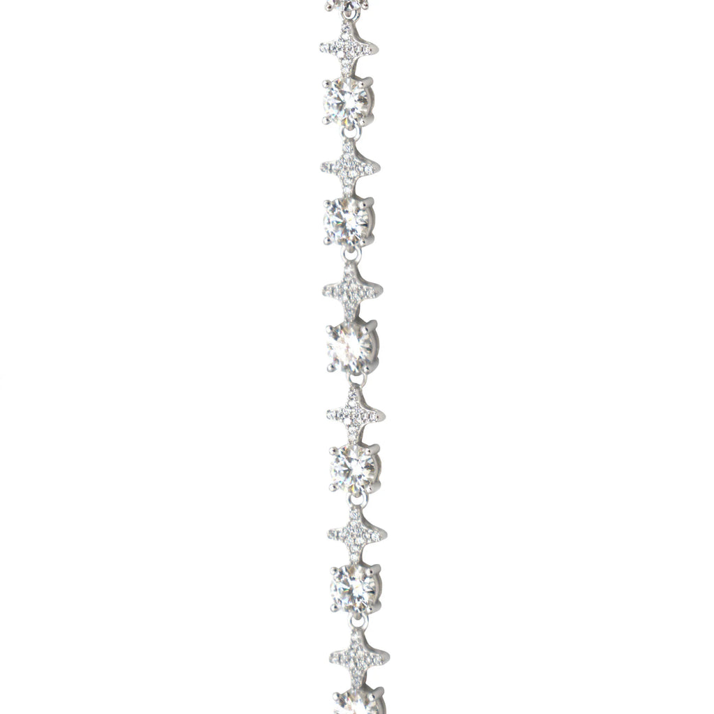 Men's Moissanite Round Stone Star Tennis Chain in White Gold Vermeil - 6mm