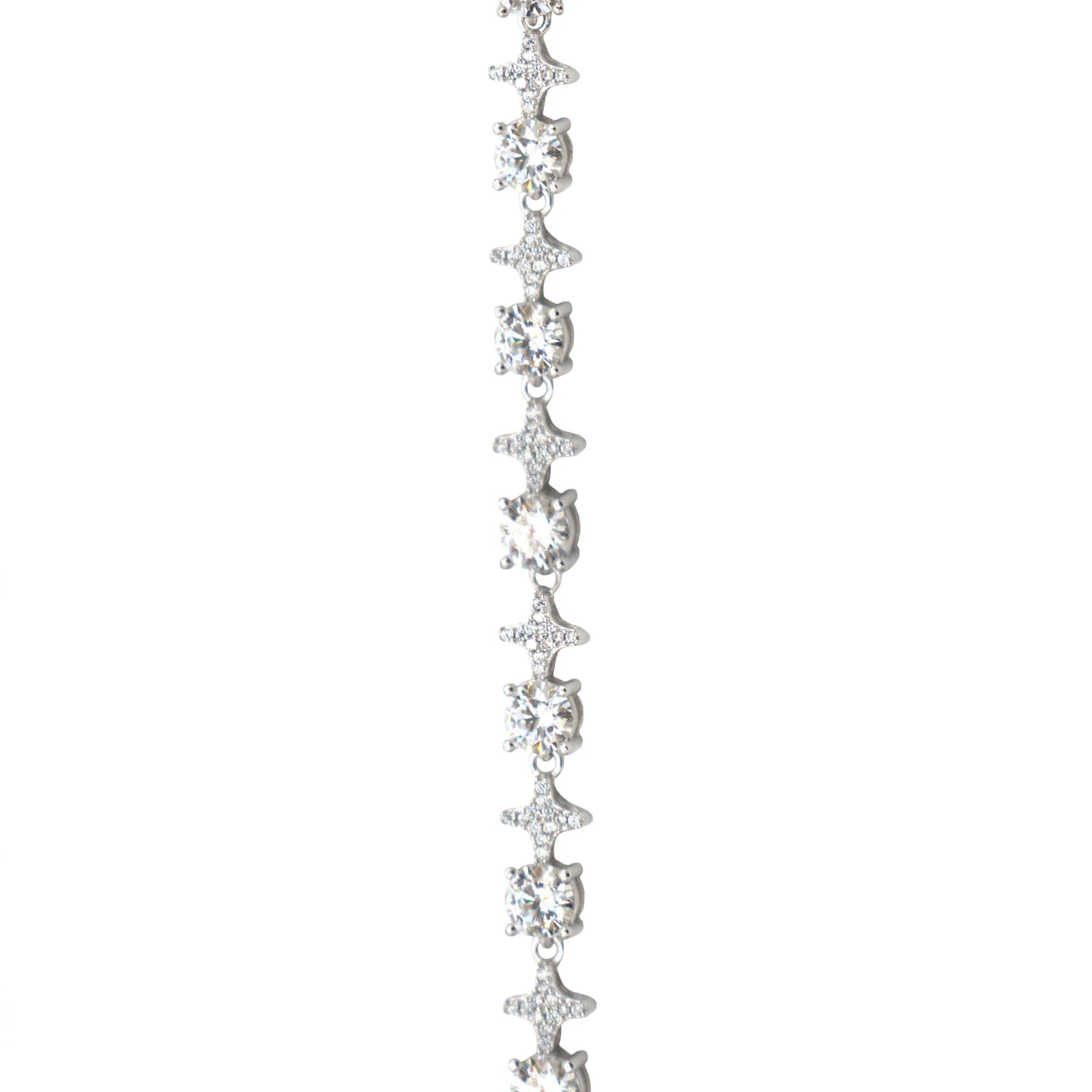 Men's Moissanite Round Stone Star Tennis Chain in White Gold Vermeil - 6mm